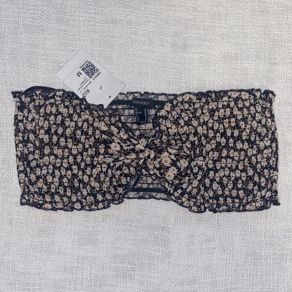 Forever 21 Black and Pink Floral Knot Bandeau